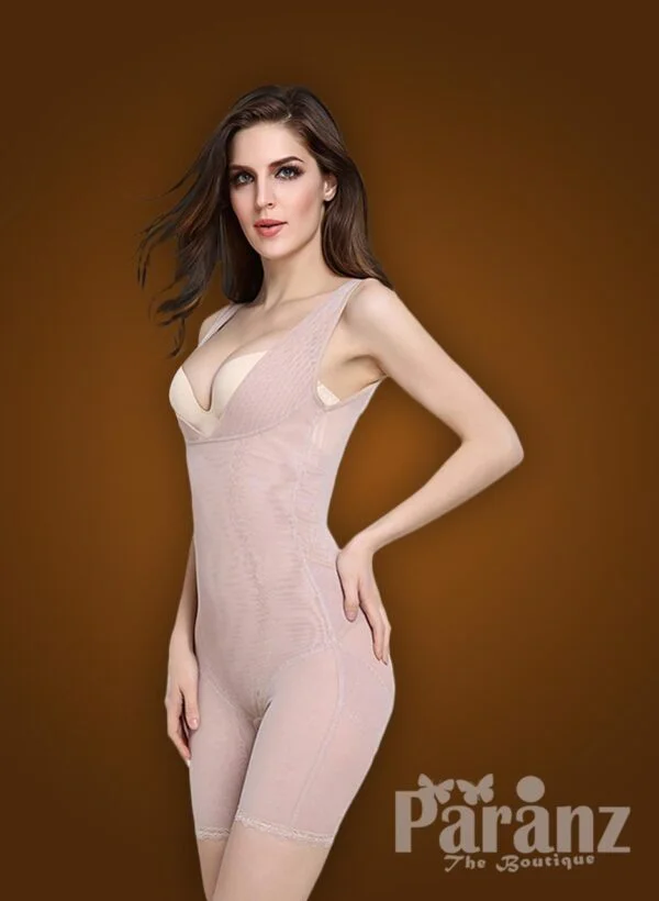 Open-bust style beautiful mauve underwear body shaper new side view