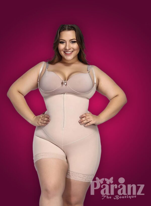 Open-bust style full body shaper with front zipper closure