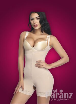 Open-bust style full body shaper with front zipper closure new Mild back side views