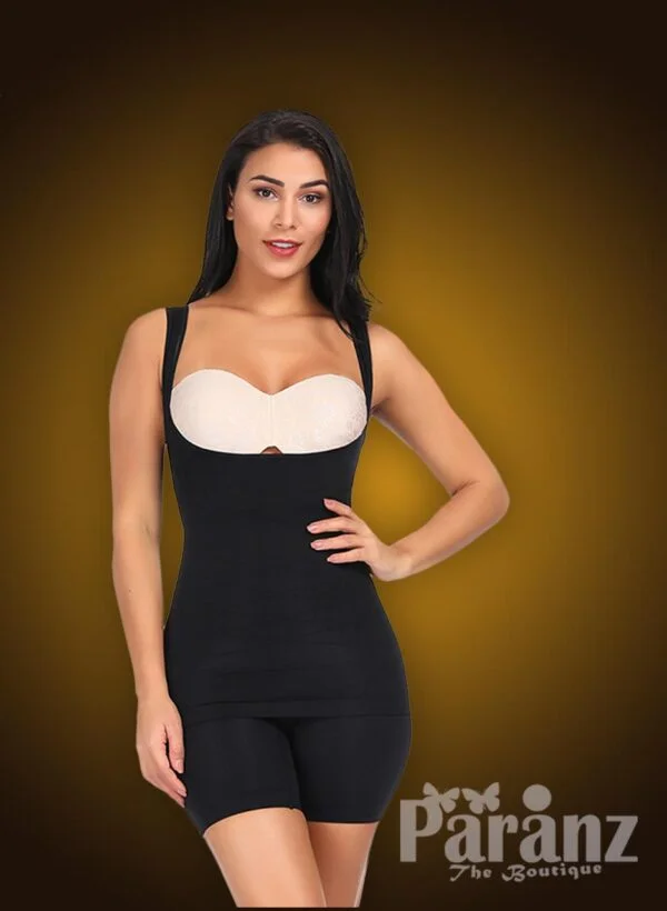 Open-bust style high waist correcting full body shaper in black new