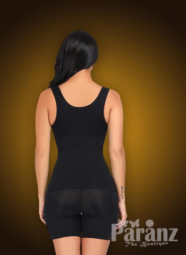 Open-bust style high waist correcting full body shaper in black new back side view