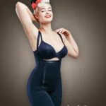 Open-bust style side zipper closure thigh compression underwear body shaper in blue new