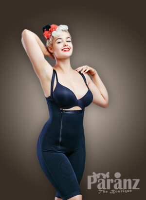 Open-bust style side zipper closure thigh compression underwear body shaper in blue new