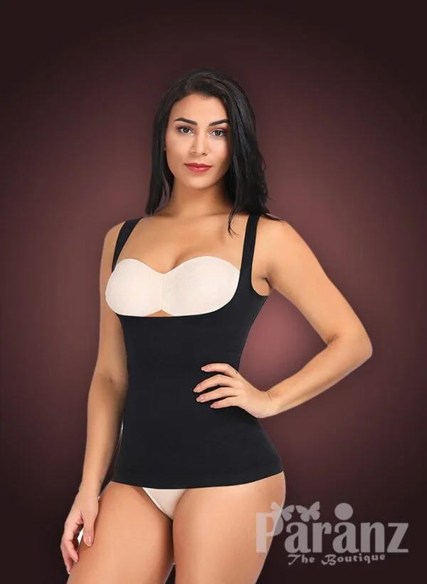 Open-bust style sleeveless high waist slimming black body shaper New