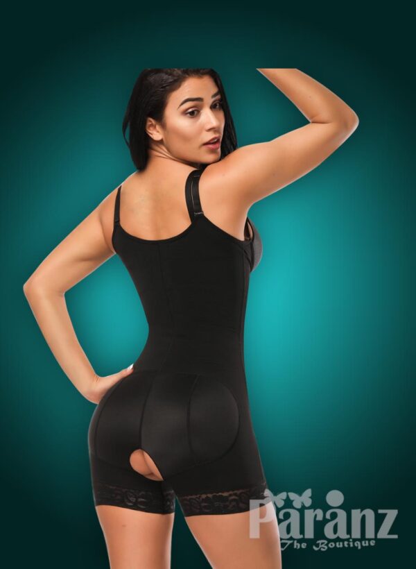 Open-bust style strappy sleeve hook-zipper closure plus size body shaper new back side view