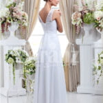 Paranz’s exclusive pearl white wedding gown with satin-sheer royal bodice for women back side view