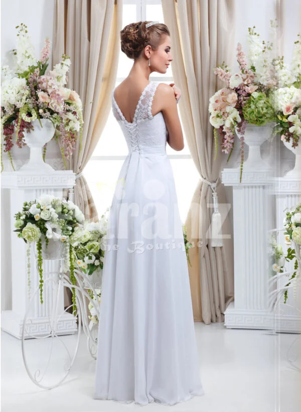 Paranz’s exclusive pearl white wedding gown with satin-sheer royal bodice for women back side view