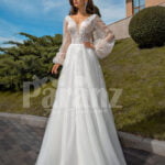 Pearl white glam tulle wedding gown with royal bodice and sleeves