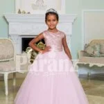 Pink glitz sleeveless bodice baby gown with flared and high volume tulle skirt