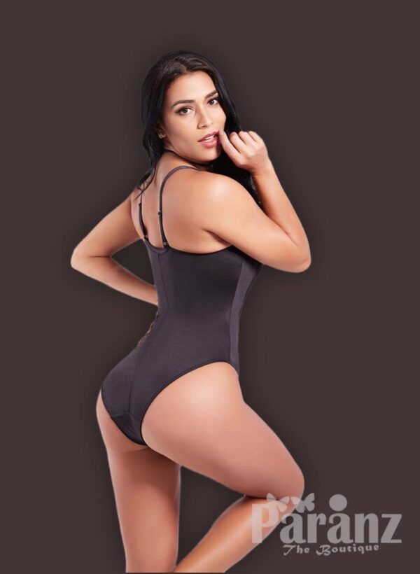 Pre cup attach high waist slimming strappy sleeve body shaper side view