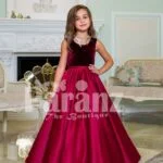 Purple velvet bodice exclusive baby gown with flared rich satin floor length gown in magenta