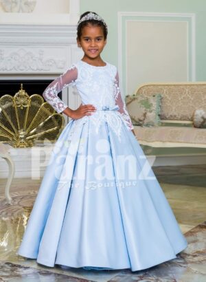 Rich satin super shiny flared pleated tulle underneath skirt baby gown in metallic sky blue