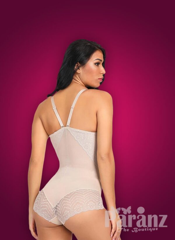 Semi-open bust style lace work buckle attach strappy sleeve body shaper new side view