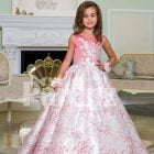 Silver work pink bodice elegant baby gown with flared & high volume tulle underneath skirt