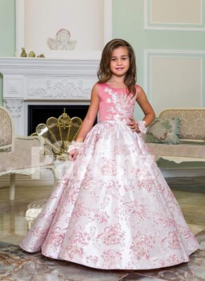 Silver work pink bodice elegant baby gown with flared & high volume tulle underneath skirt