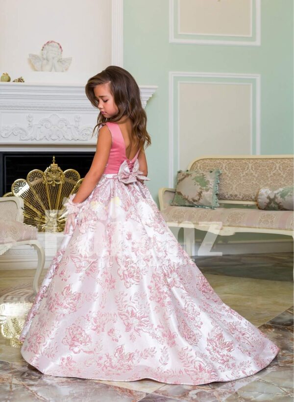 Silver work pink bodice elegant baby gown with flared & high volume tulle underneath skirt side view