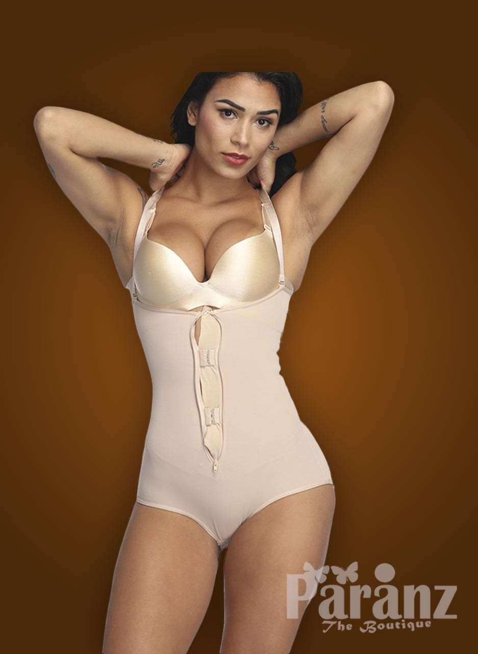 Sleek open-bust style strappy sleeve underwear body shaper with