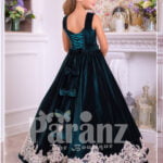 Sleeveless floor length tulle skirt velvet dress with major white lace work side view