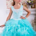 Soft and elegant floor length cloud tulle skirt gown with lacework rich bodice