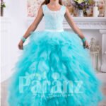 Soft and elegant floor length cloud tulle skirt gown with lacework rich bodice for girls