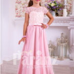 Soft and sleek rich satin pink floor length dress with lace-sheer-satin bodice