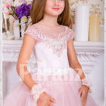 Soft creamy pink flared and high volume tulle skirt dress with pink floral work white bodice for girls