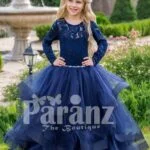 Soft navy floor length baby party gown with multi-layer elegant tulle skirt