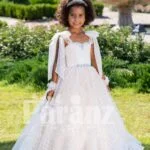 Soft pink-white sleeveless flared tulle skirt baby gown with rhinestone work neckline