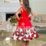 Soft red tea length rich satin party dress for girls with tulle skirt back side view
