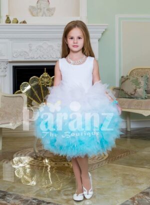 Super stylish bi-color tea length cloud skirt party dress for girls