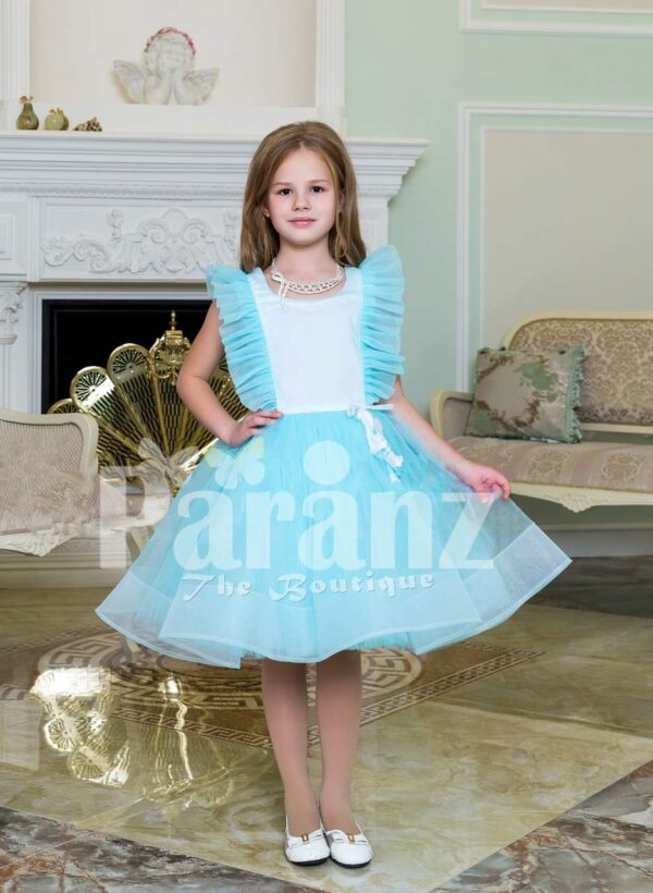 Tea-length sky blue soft and lightweight tulle skirt party dress for girls