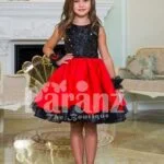 Truly glam and exciting tea length red-black party dress for girls with soft tulle skirt