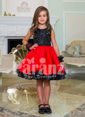 Truly glam and exciting tea length red-black party dress for girls with soft tulle skirt