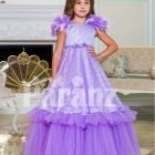Two layer soft floor length tulle skirt party baby gown with all over self-floral work bodice