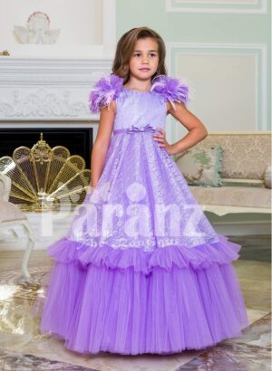 Two layer soft floor length tulle skirt party baby gown with all over self-floral work bodice