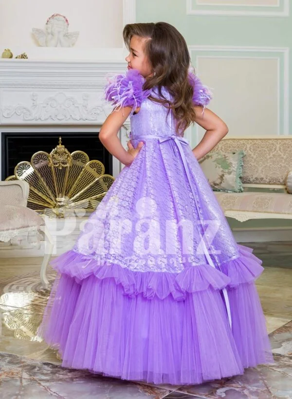 Two layer soft floor length tulle skirt party baby gown with all over self-floral work bodices