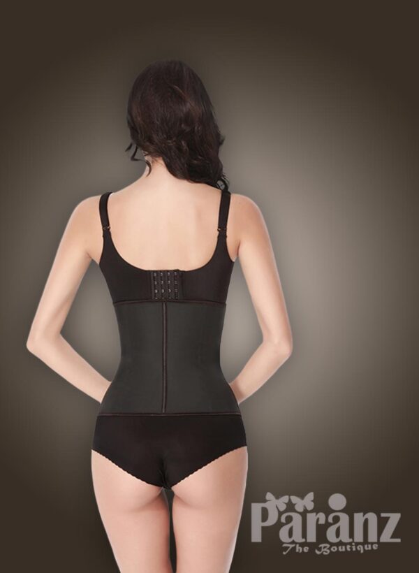 Two layer tummy slimming front hook closure body shaper in Black new back side view