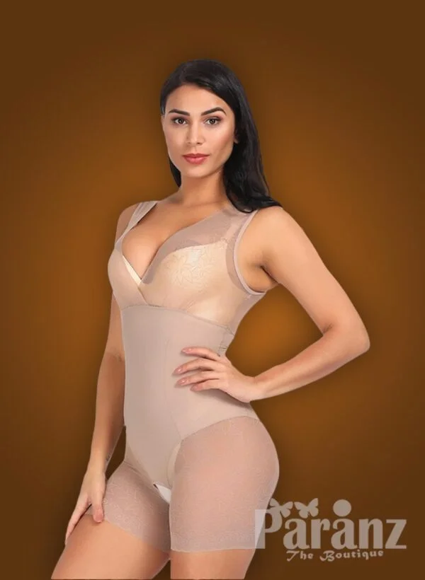 V cut neckline full body shaper with advanced waist slimming new side views