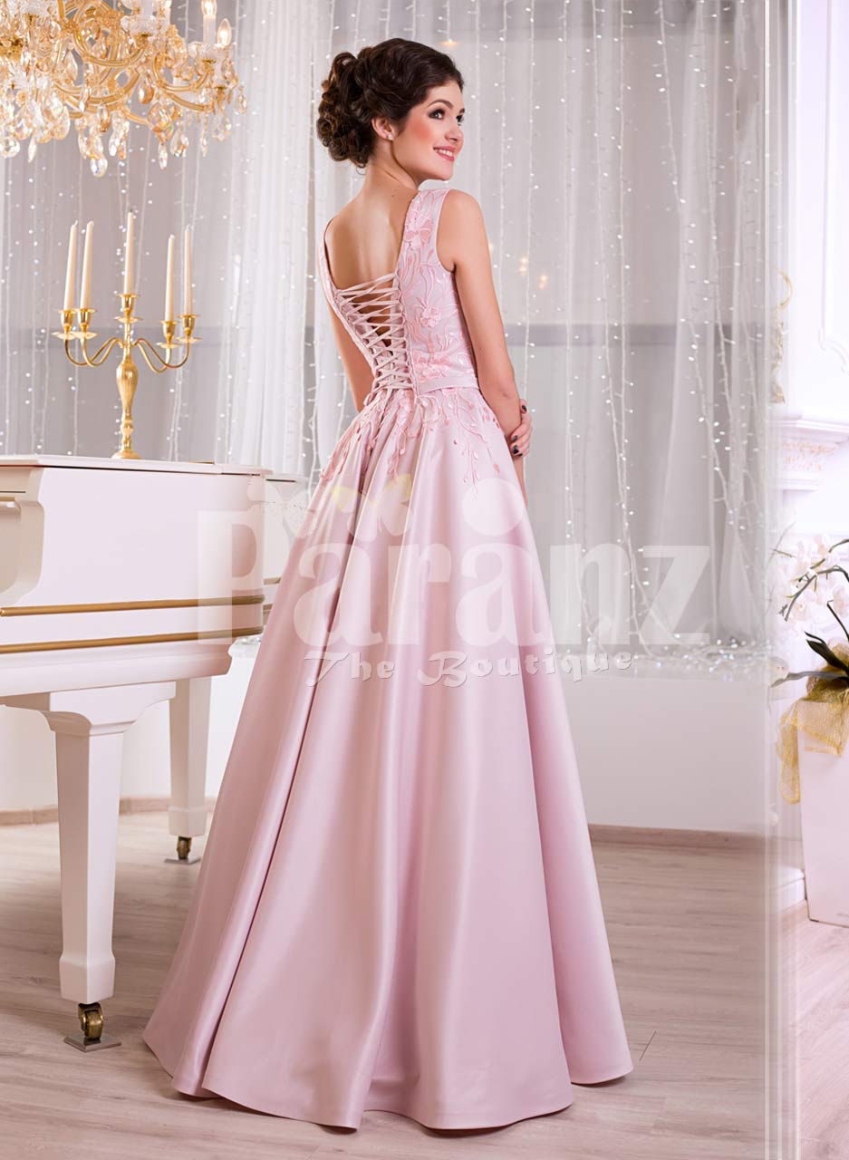 Pink Beaded Lace & Tulle Basque Waist Prom Ballgown - Promfy