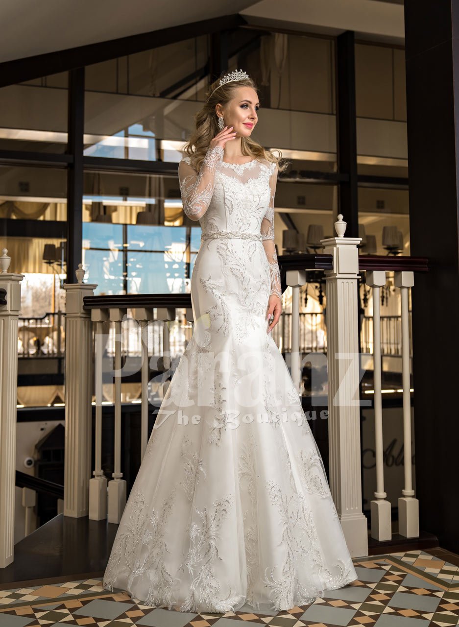 Satin V-neck Ball Gown Wedding Dress With Floral Lace Skirt | Kleinfeld  Bridal