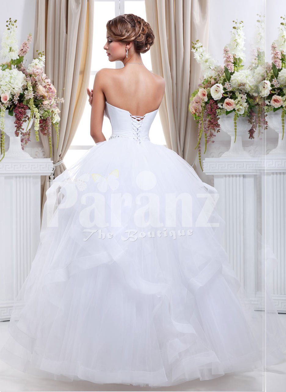 off-shoulder pearl white wedding gown ...