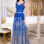 Women sleeveless glitz blue floor length satin skirt with high volume tulle skirt underneath