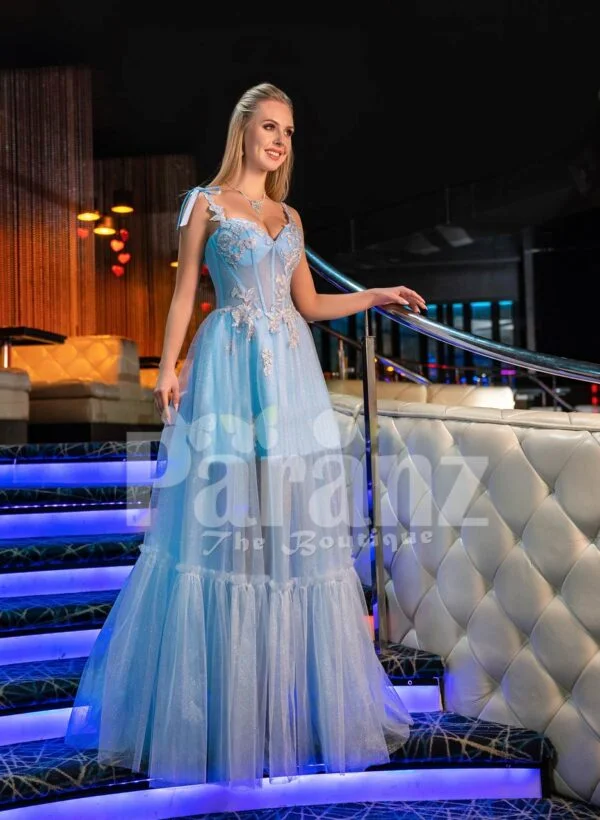 Womens bold floor length tulle skirt evening gown with sleeveless rhinestone studded bodice