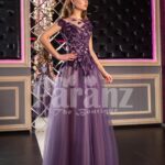 Womens fairy princess appliquéd bodice purple gown with floor length tulle skirt