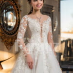 Womens full lacy sleeves high volume wedding tulle gown with royal bodice