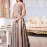 Womens full sheer sleeve floor length tulle skirt elegant evening gown