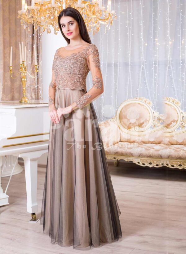Womens full sheer sleeve floor length tulle skirt elegant evening gown