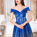 Womens high volume satin evening gown with tulle skirt underneath and off-shoulder bodice