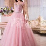 Womens high volume tulle skirt evening gown with lacy pink bodice