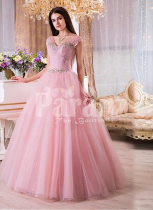 Womens high volume tulle skirt evening gown with lacy pink bodice